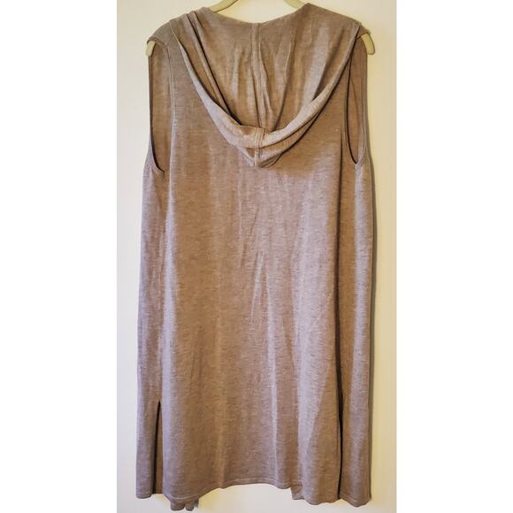 Joan Vass NY Womens L Sleeveless Long Open Cardigan Sweater Vest Stretch Beige - Picture 2 of 9